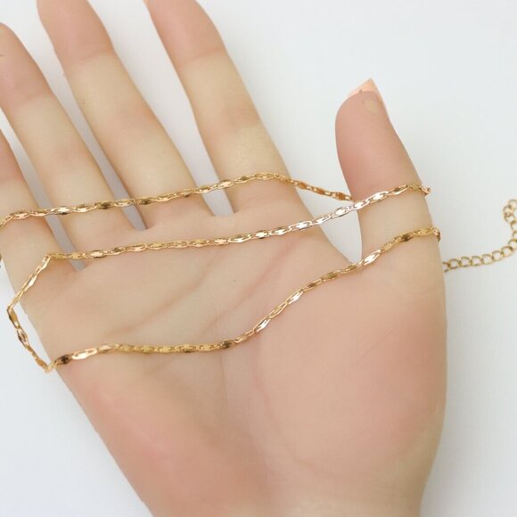 "Shiny Flat Link Rose Gold Necklace, Adjustable Chain, XPNL0188 - Picture 2 of 12